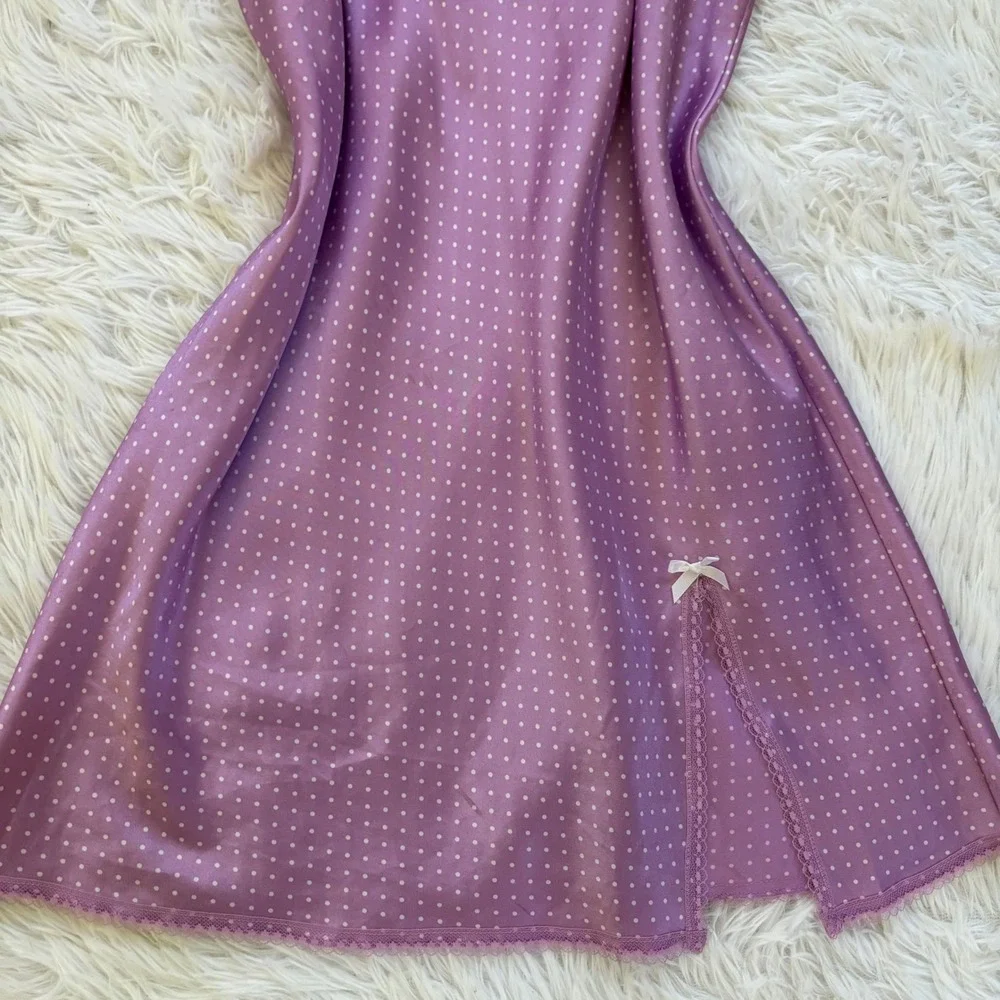 Victoria's Secret Angels Slip Dress Medium Purple Coquette Polka Dot Lace Y2K M
